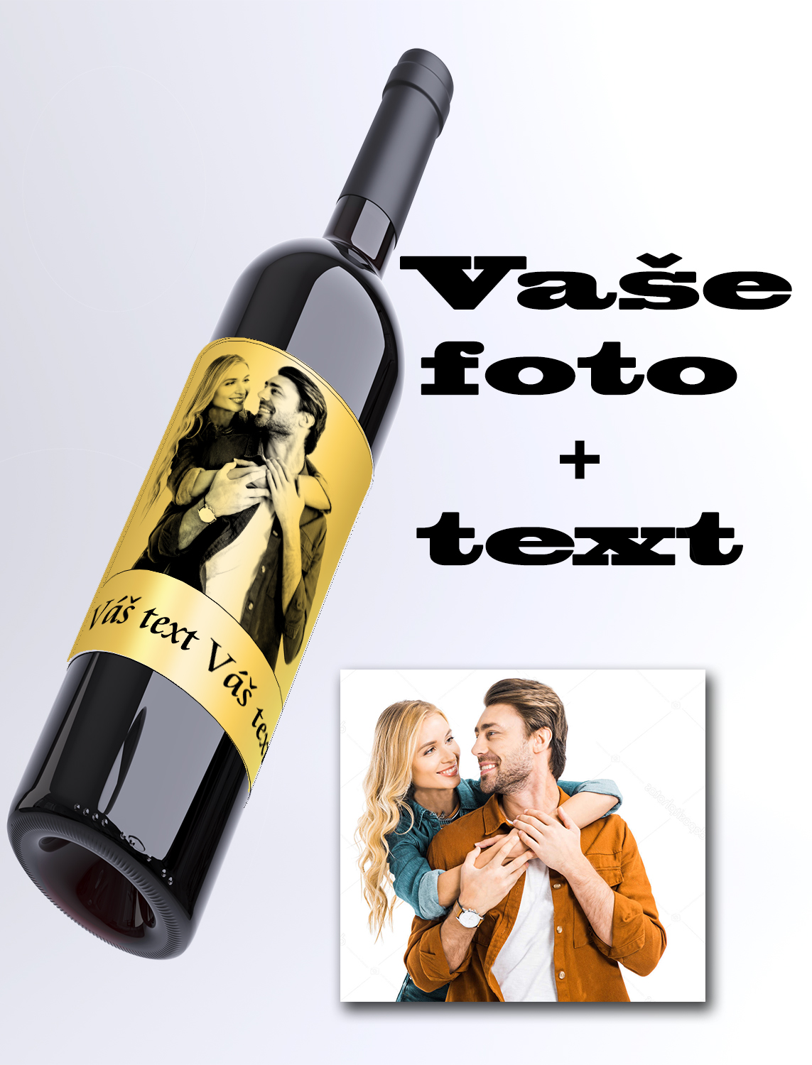 Ovocné víno - Foto víno vlastní text a obrázek 0,75L (Zlatý podklad)