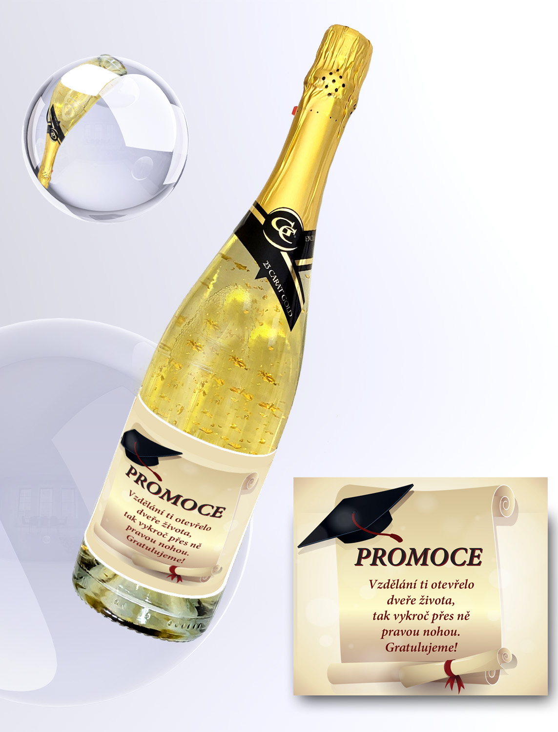 Promoce šampaňské s 23 karátovým zlatem 0,75 