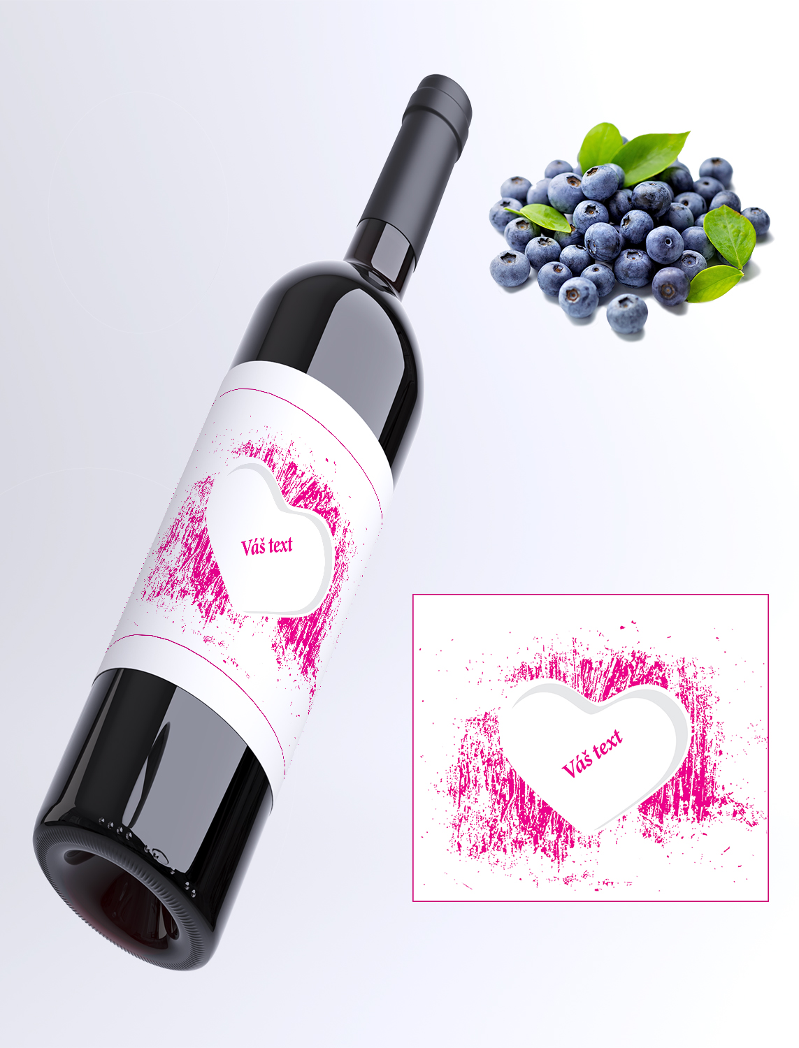 Srdce pink - Váš text - borůvkové víno