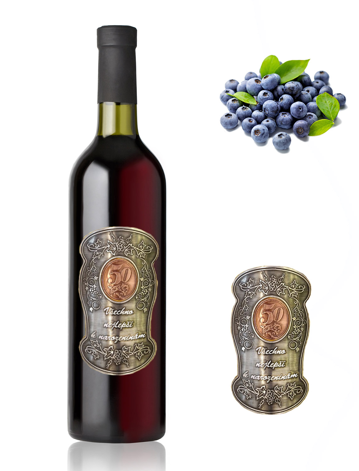 (0-90) let Narozeniny kovová etiketa - borůvkové víno