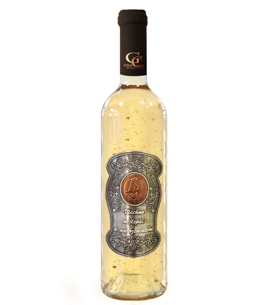 18 Let - Dárkové víno Bílé se zlatem 0,7 Kovová etiketa 