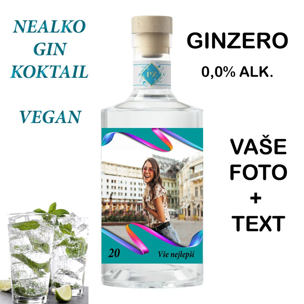 Nealko GIN PREMIUM - Vaše foto + text - barevná vlnka