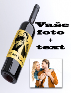 Rybízové víno -Foto víno vlastní text a obrázek 0,75L (Zlatý podklad)